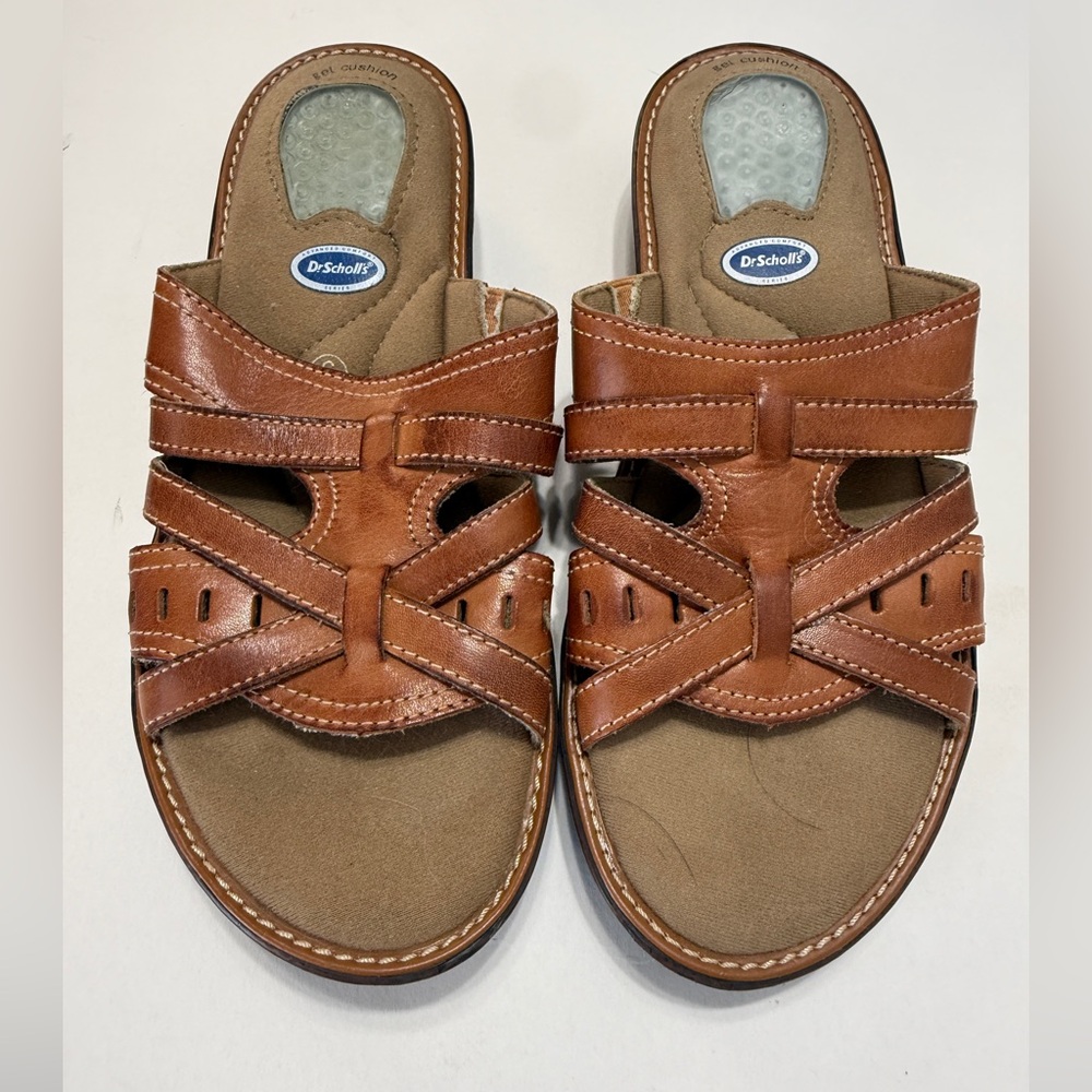 Dr. Scholl's Tan Leather Slide Sandals